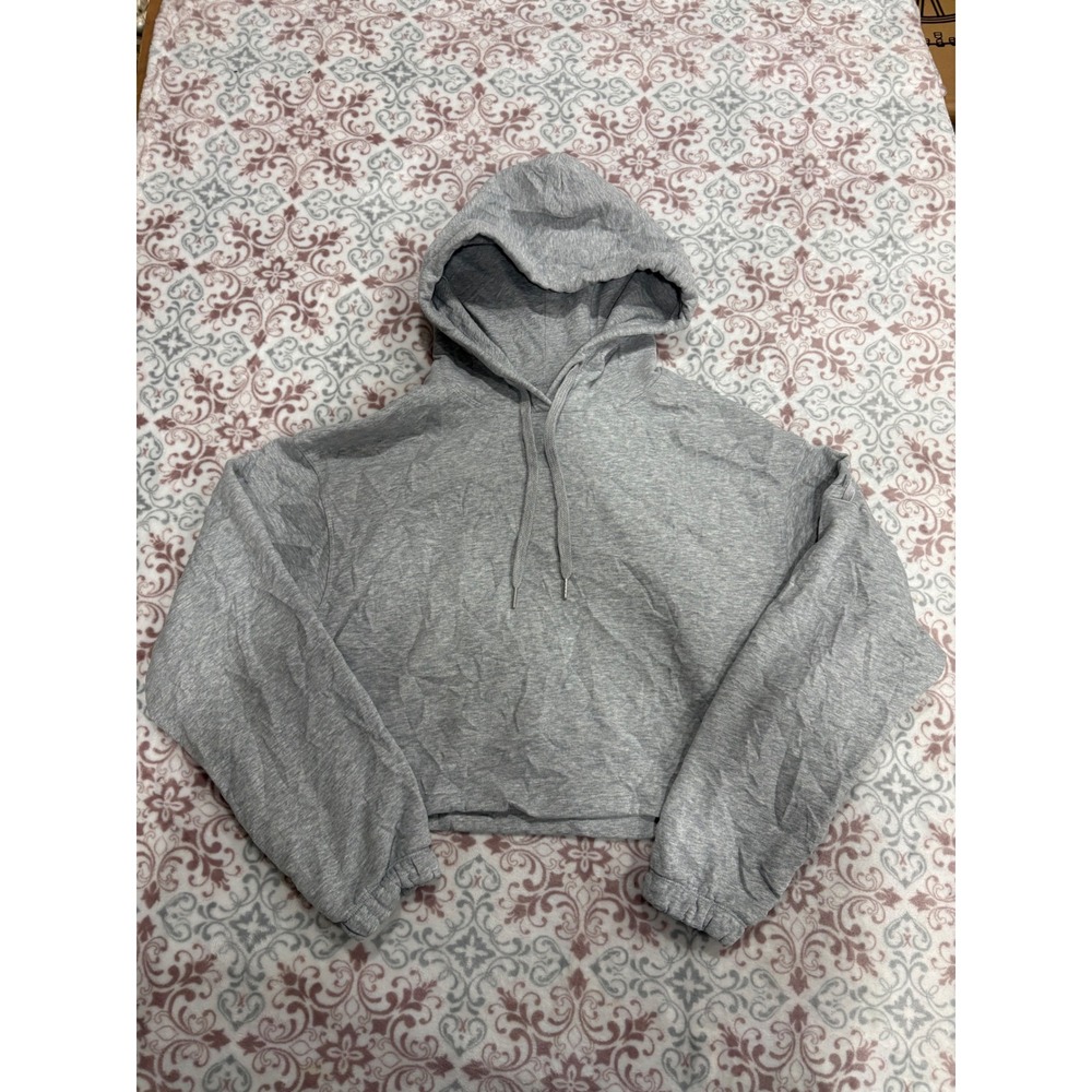 Calvin Klein Jeans Womens Gray Cropped Hoodie Sweatshirt Size Medium CK Logo